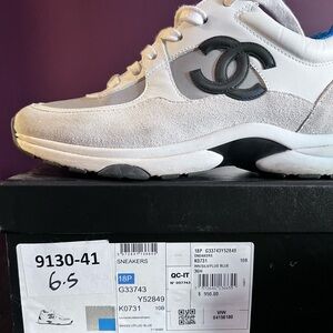 Chanel White and Gray Sneakers